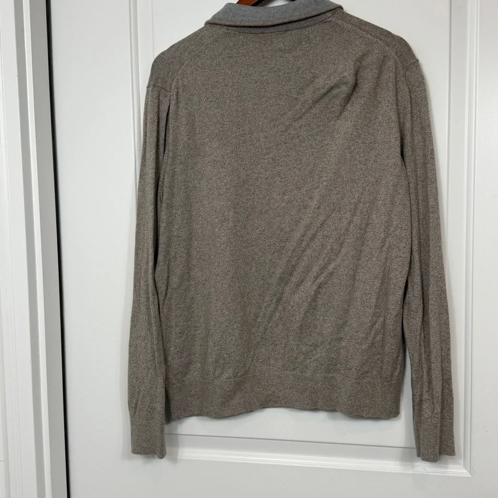 Banana Republic Mens L Gray Two Tone Cotton Cashmere Half Zip Sweater Pullover